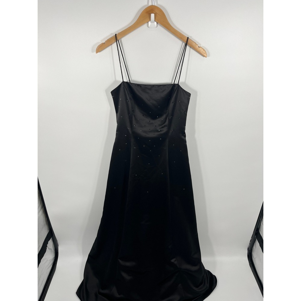 Vintage Y2K Womens Maxi Dress 6 Black Rhinestone Black Tie Wedding‎ Guest Formal
